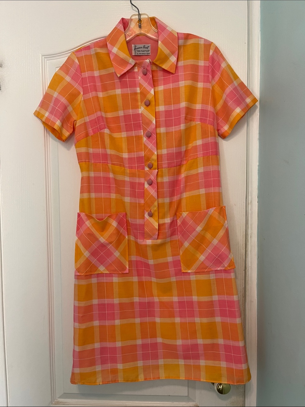 Vintage Mod Plaid creamsicle Shirt Dress